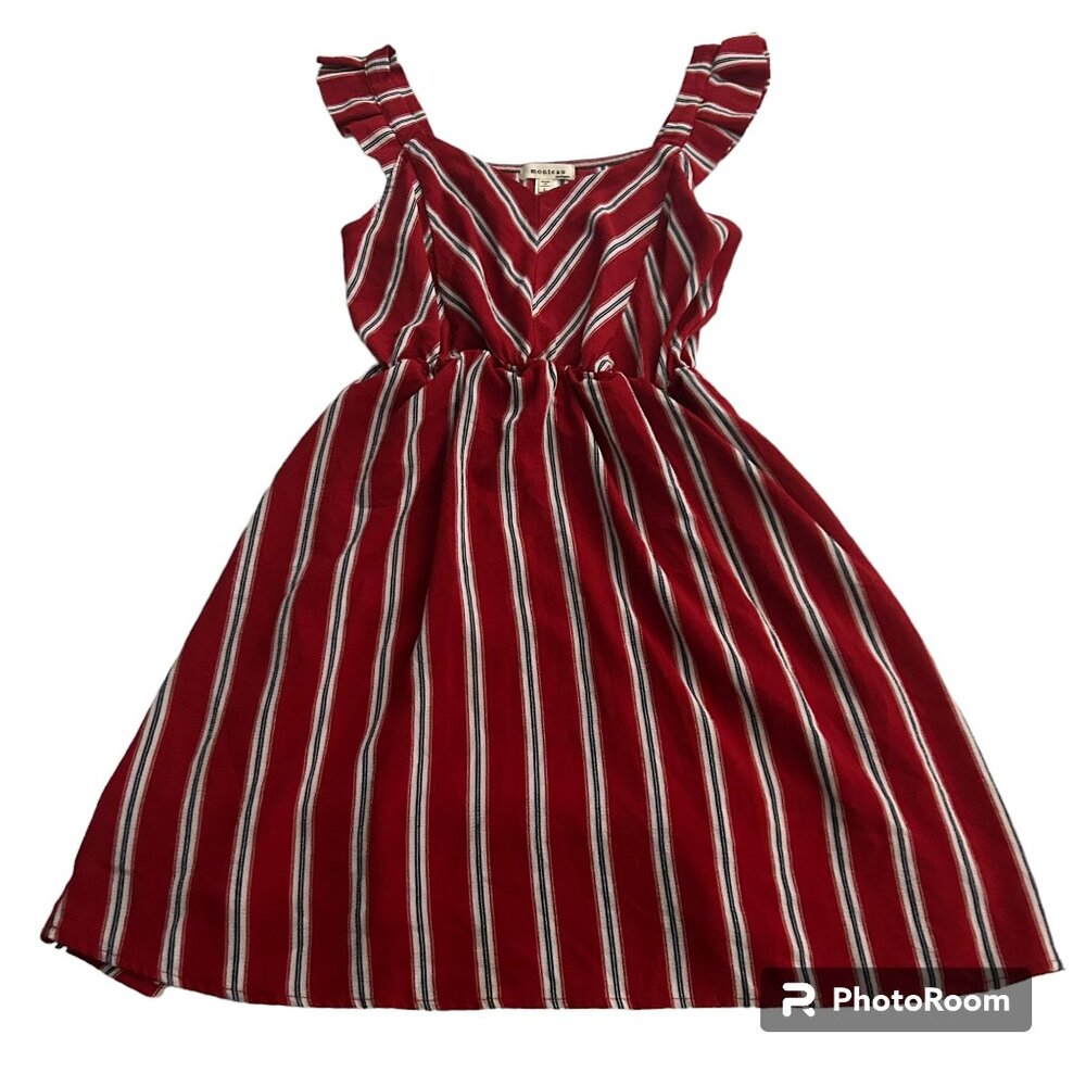 MONTEAU Red Striped Midi Dress Spring and Summer Casual Sundress